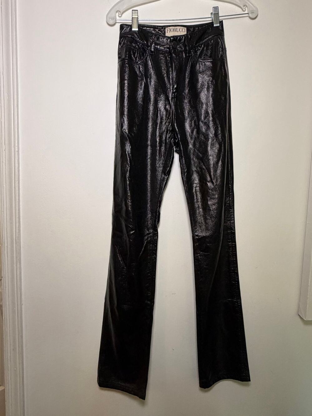 FIORUCCI Black Glossy Patent Leather Pants - Size 24